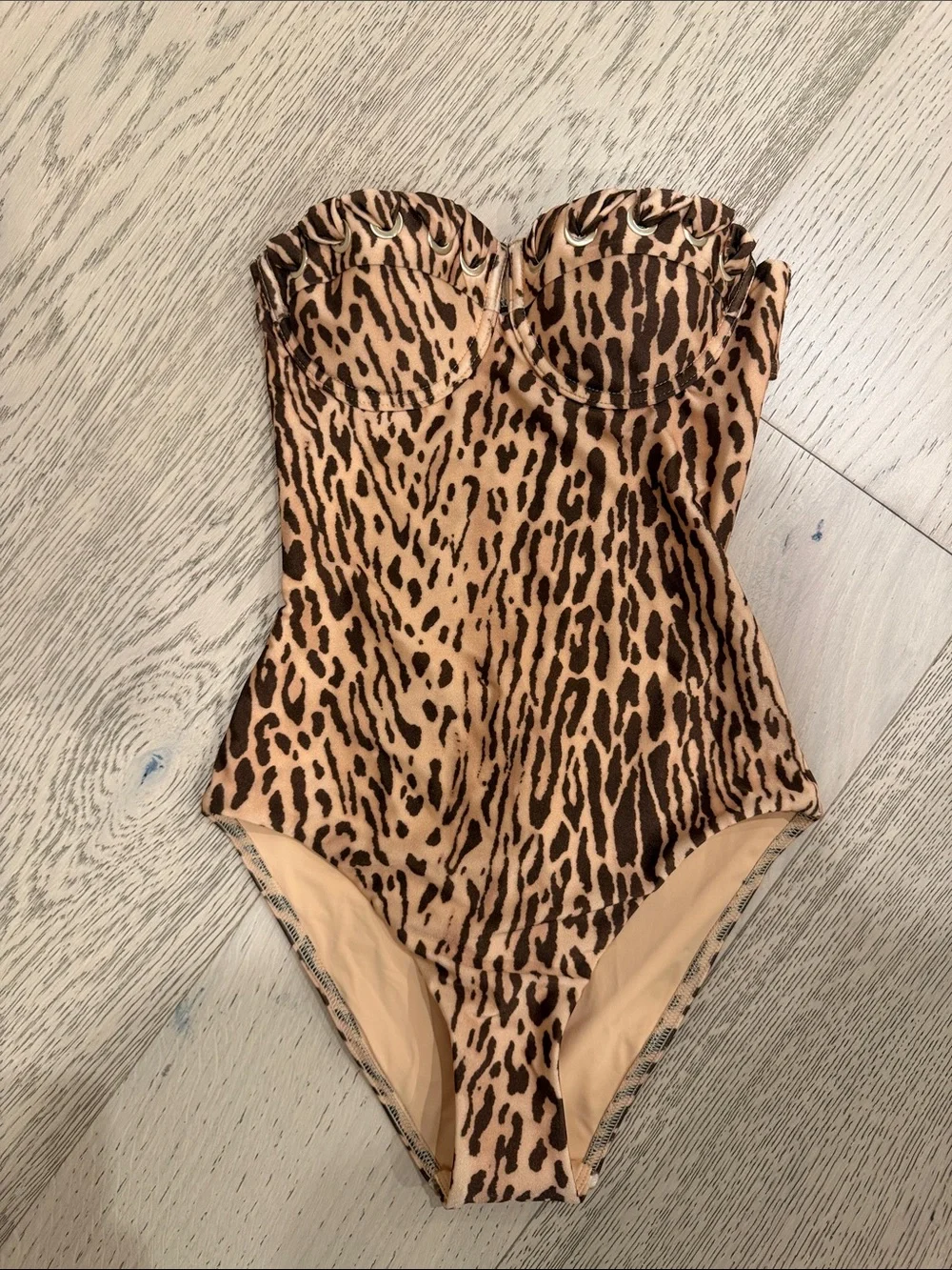 Zimmermann Leopard Print Strapless One-Piece Swimsuit Tan/Brown Straps Included